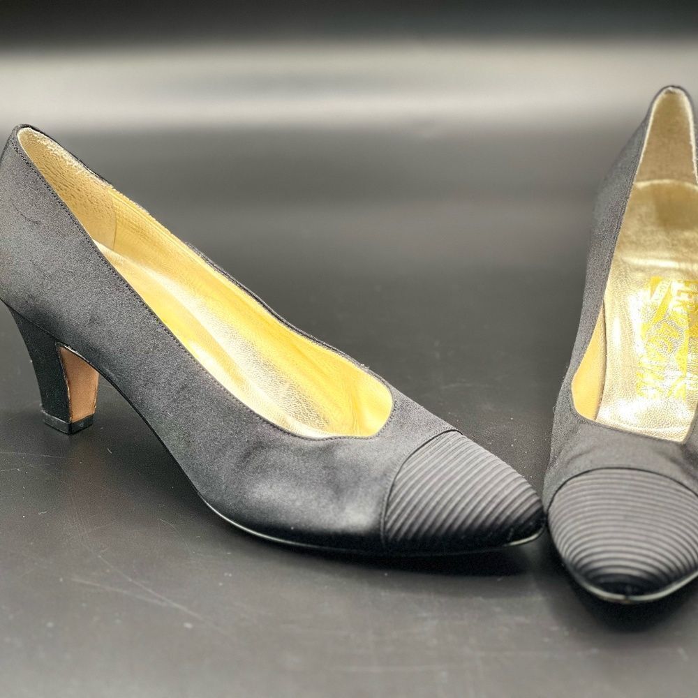 Vintage Salvatore Ferragamo Black Satin Pumps